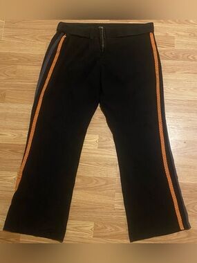 Y2K Vintage Harley-Davidson Black Pants with Orange Side Stripes & Flared Legs